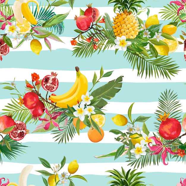 Vector seamless tropical fruits pattern