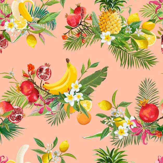 Vector seamless tropical fruits pattern
