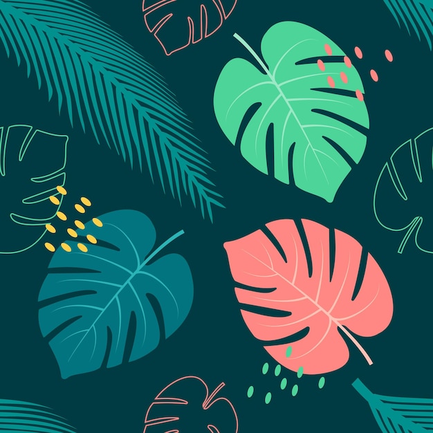 Seamless tropical leaves floral pattern design