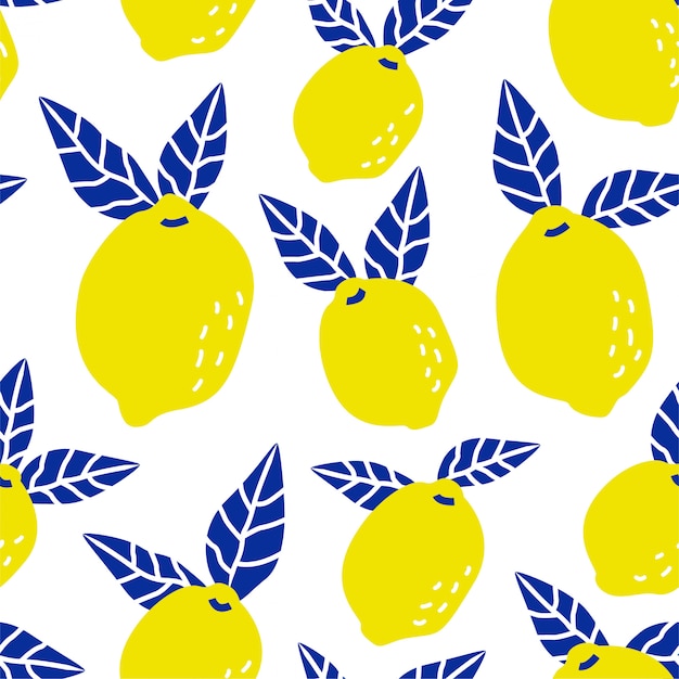 Vector seamless tropical lemon fruit pattern