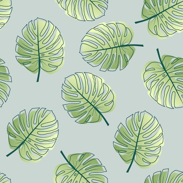 Vector seamless tropical monstera plant leaf pattern exotic monstera leaf background wallpaper design