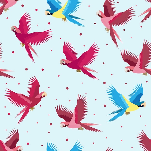 Seamless tropical pattern with colorful parrot and dot