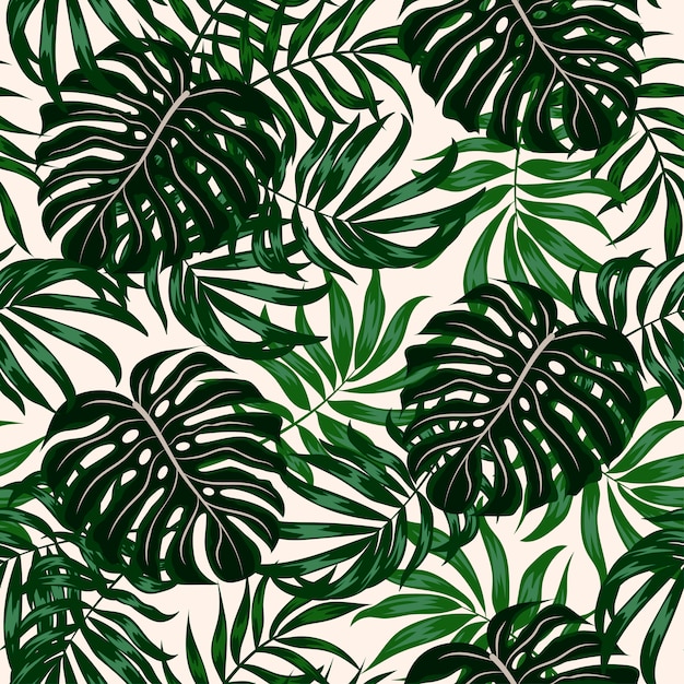 Seamless tropical pattern with green plants and leaves