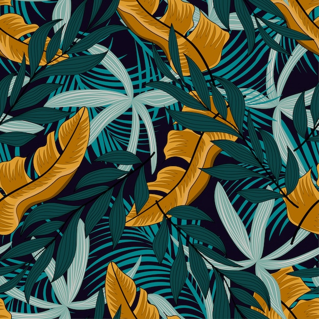 Seamless tropical pattern with green and yellow plants. modern