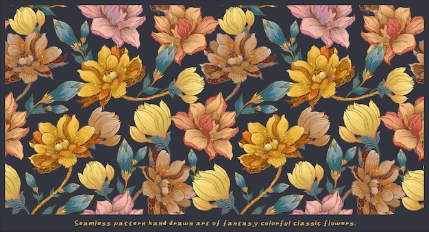 ベクトル 手描きの葉の花とシームレスなトロピカル パターン