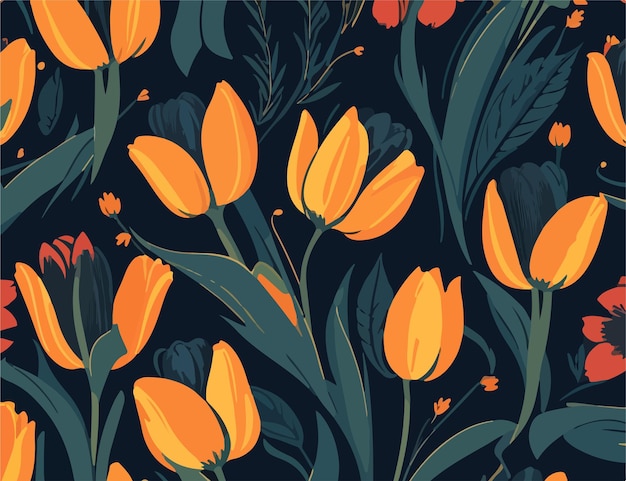 Seamless Tulips Flower Symphony 2D Flat Vector Art