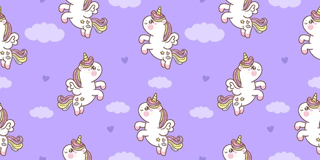 Pegasus del fumetto dell'unicorno senza cuciture vola sull'animale kawaii del cielo