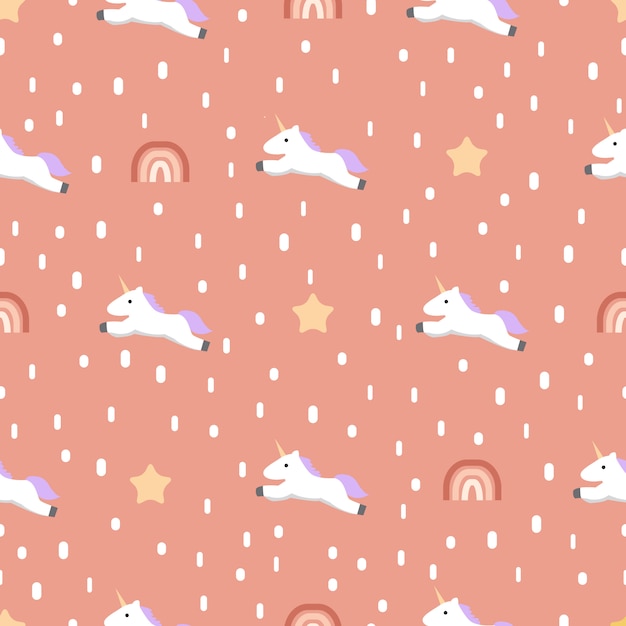 Seamless unicorn pattern with stars and rainbow.