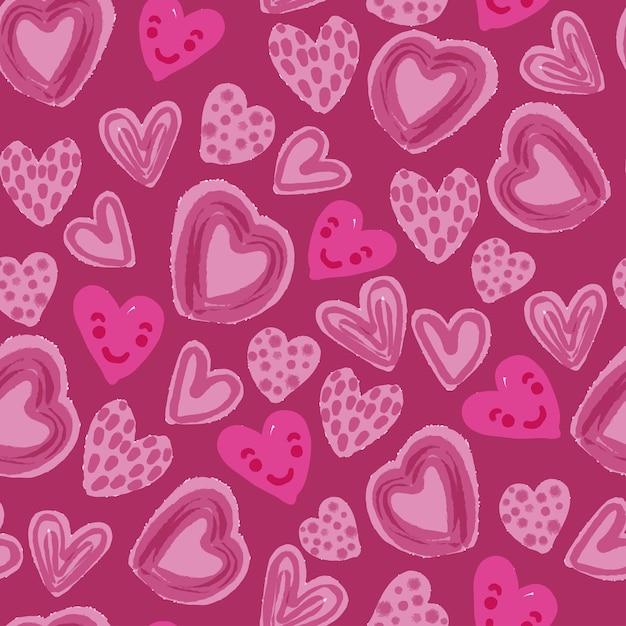 Fondo senza cuciture del modello di giorno di san valentino con il cuore rosa misto e la faccia sorridente, carta di san valentino