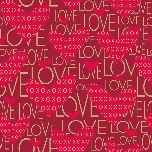 Seamless valentine pattern on red background