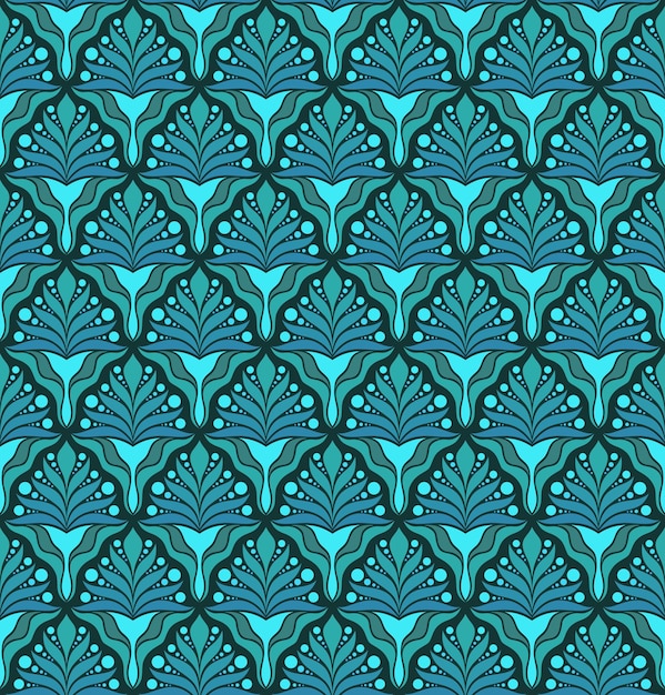 Vector seamless vector background in art nouveau style with light blue floral elements