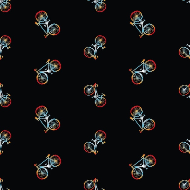 Vector seamless vector background of drawn colorful bicycles