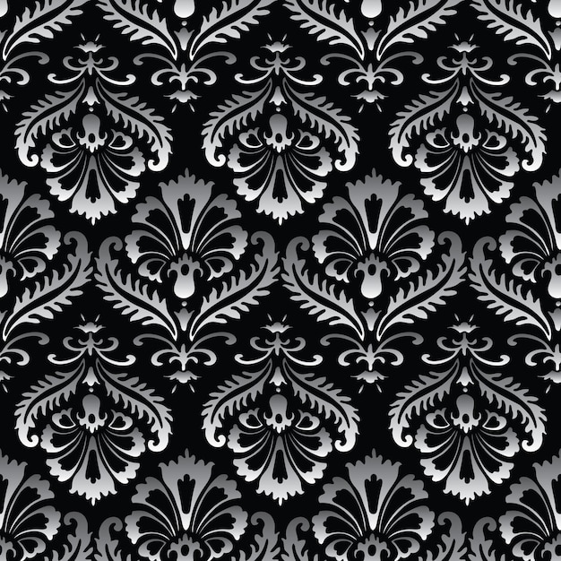 Vector seamless vector background of silhouettes ornamental vintage flowers