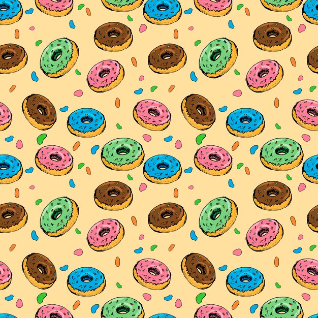 Seamless vector background with colorful donuts