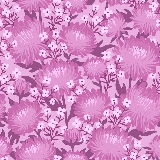 SEAMLESS VECTOR BACKGROUND WITH DELICATE LILAC PEONIES AND WHITE GYPSOPHILA