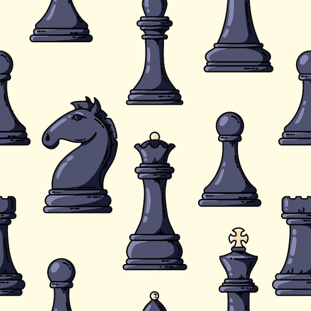 Seamless vector black chess pieces pattern