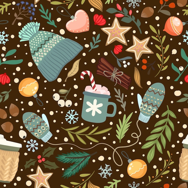 Vector seamless vector cozy winter pattern