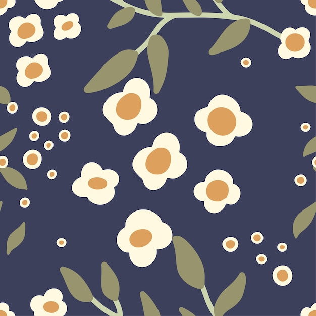 Seamless vector cute floral pattern with daisy flowers. Modern botanical texture Scandinavian style