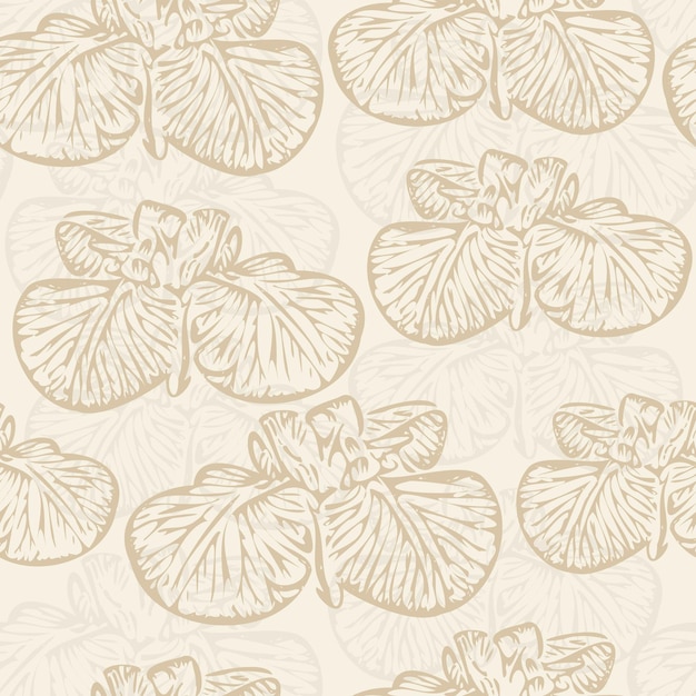 Seamless vector doodle iris flower beige pattern Monochrome sketch print