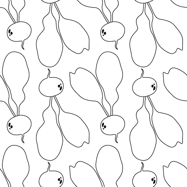 Seamless vector doodle pattern with radish Texture for textile paper wallpaper Coloring book for children