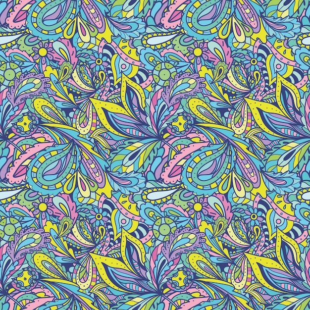 seamless vector ethnic style background with paisley and floral ornaments hot and wild