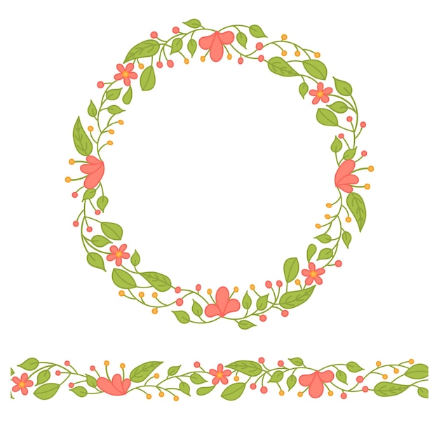 Seamless vector floral brush Spring flower frame Wreath