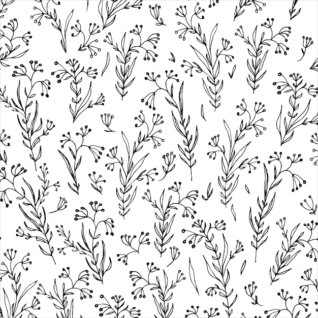 Seamless vector floral pattern Black branches on white background