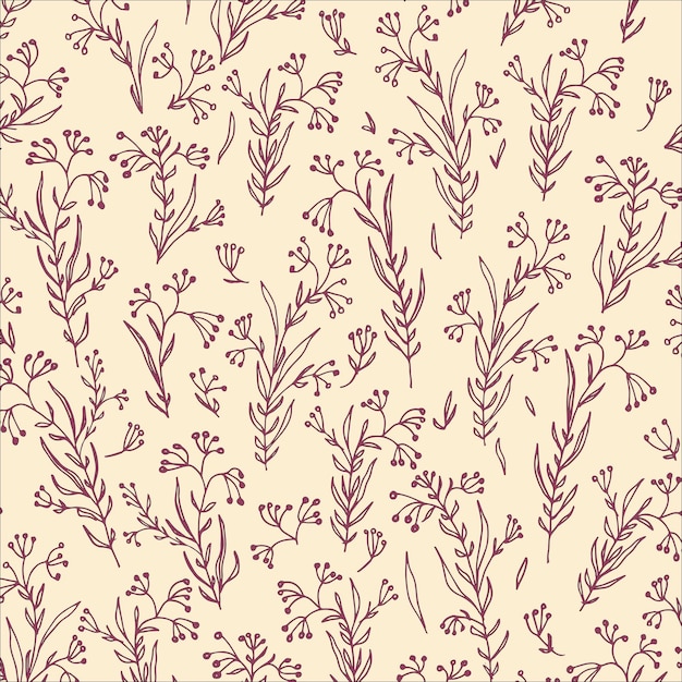 Seamless vector floral pattern Burgundy branches and leaves on beige background