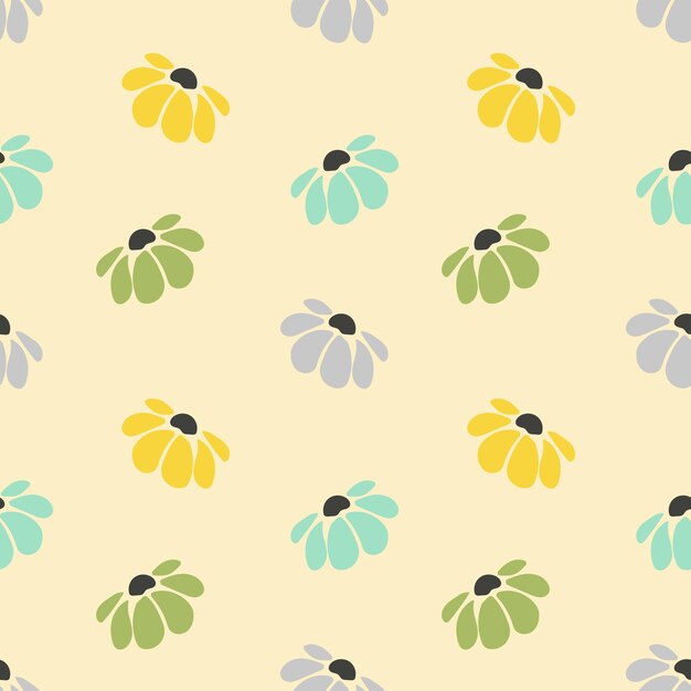 Vector seamless vector floral pattern daisies of pastel shades on a yellow background