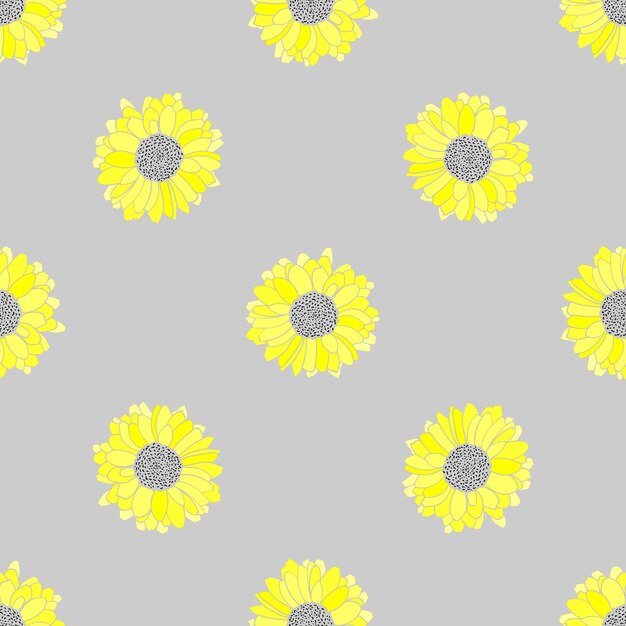 Vector seamless vector floral pattern in grey and yellow colors