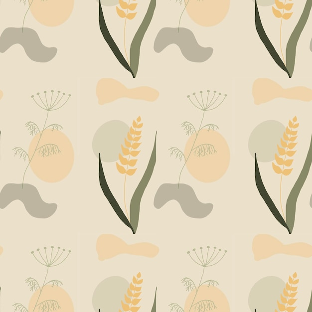 Бесшовный векторный цветочный узор, нарисованная вручную пшеница, декоративная текстура, эскиз на заднем плане