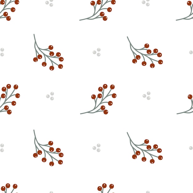 Seamless vector floral pattern. Red berries on the white background.