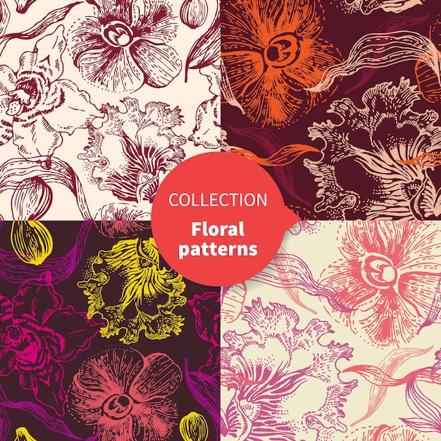 Seamless vector floral pattern set