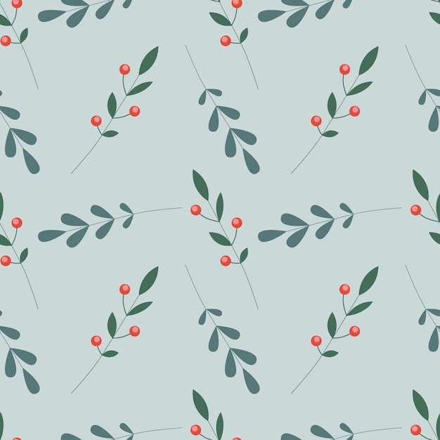 Seamless vector floral pattern A simple pattern with green leaves and red berries