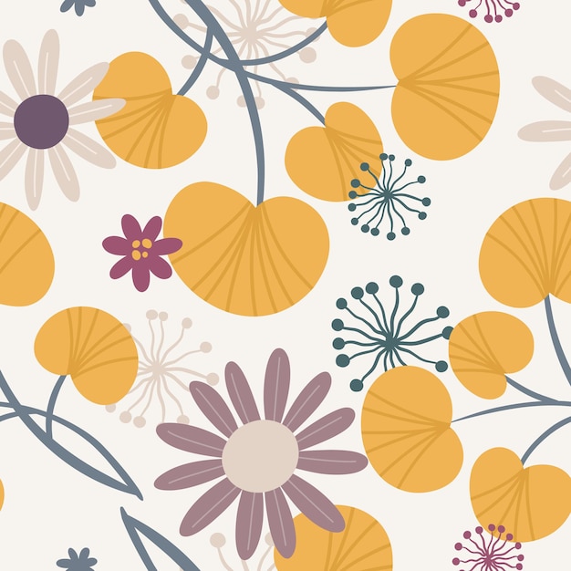 Бесшовные векторные цветочный узор с листьями Яркий ботанический фон