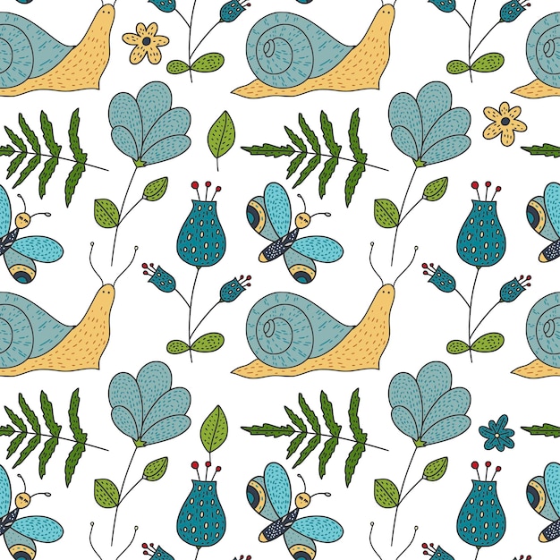 Seamless vector forest pattern with cute color illustrations