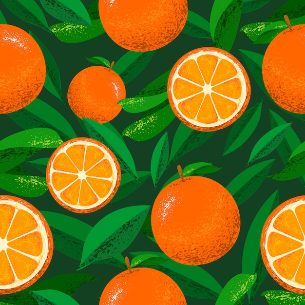Бесшовные векторные иллюстрации апельсины и листья