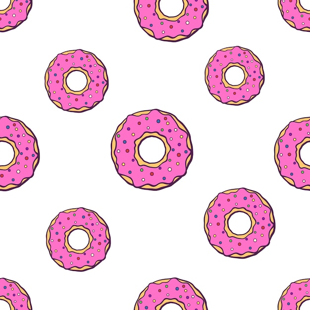 Seamless vector illustration pattern with big and small donuts with pink glaze