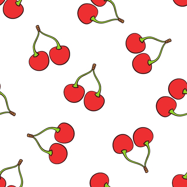 Seamless vector illustration Pattern with falling twin red cherries with a stem on white background