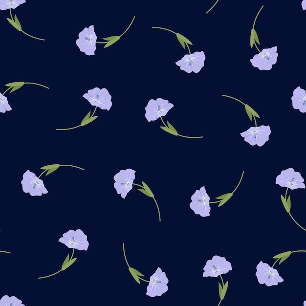 Seamless vector illustration with flowers flax in a purple background