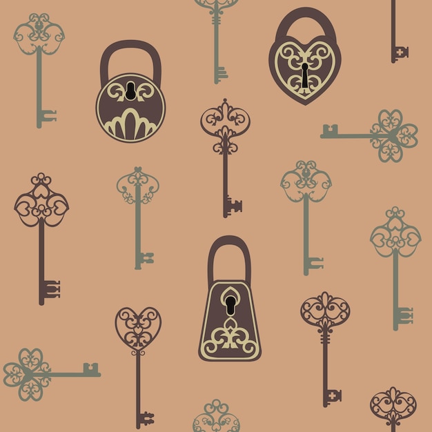 Seamless vector illustration with vintage keys and locks