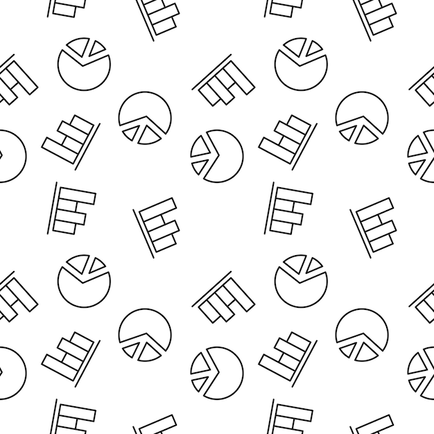 Seamless vector monochrome pattern of progress bar and pie chart for covers shops wrappers sites