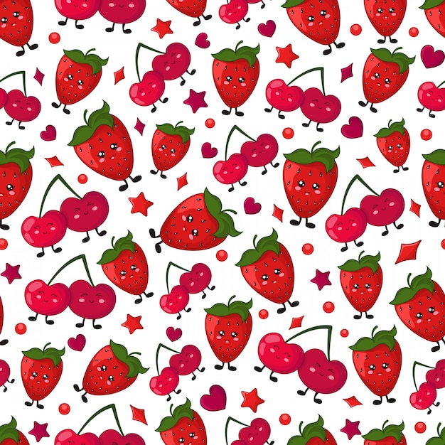 Seamless vector pattern - berry - cherry, strawberry 