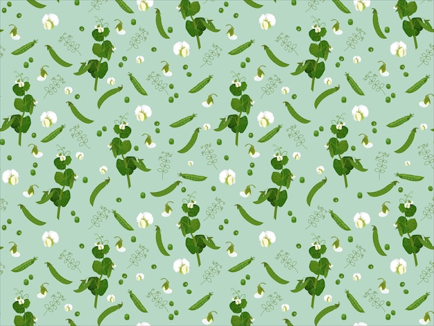 Seamless vector pattern in the blooming botanical motifs of soy and flowers scattered random