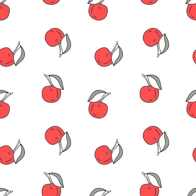 Seamless vector pattern cherry in doodle style