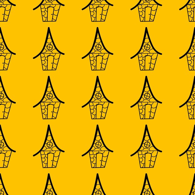 Vector seamless vector pattern of contour houses in the style of doodle on a yellow background