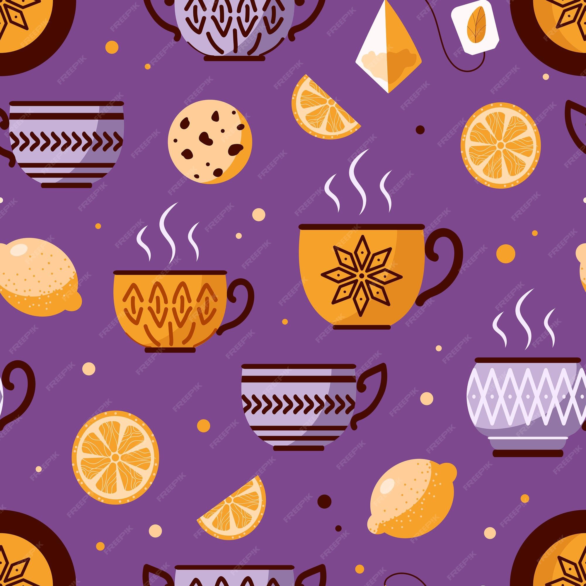 Premium Vector  Cute cups pattern. seamless background with modern tea mugs.  endless repeatable kitchen texture with teacups for printing. wrapping and  wallpaper design. colored flat vector illustration for decor.