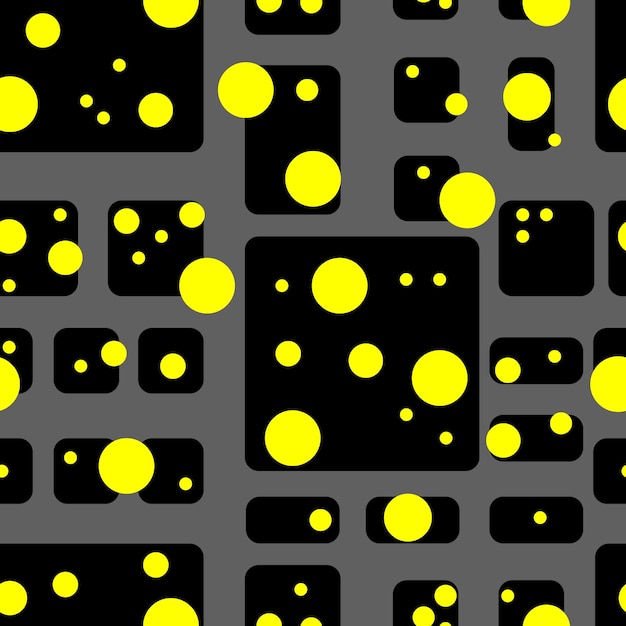 Seamless vector pattern cubes and dots Rounded corners black yellow white abstract pattern