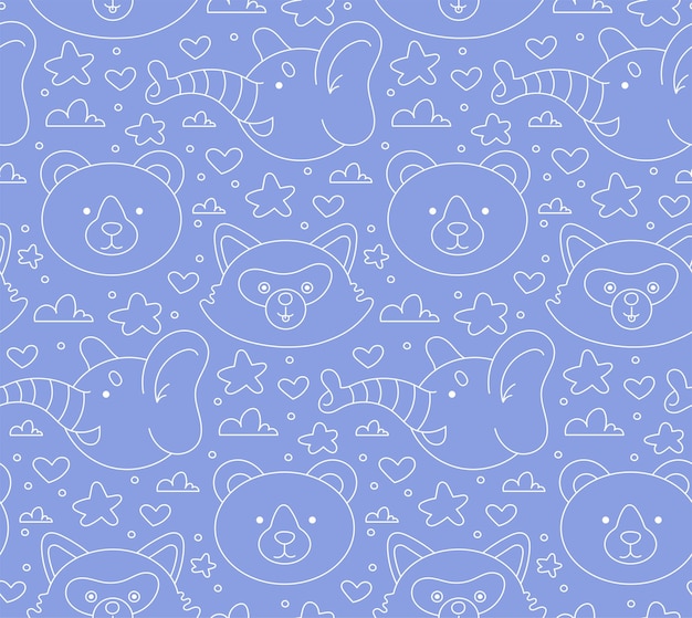 Seamless vector pattern of cute animals on a blue background