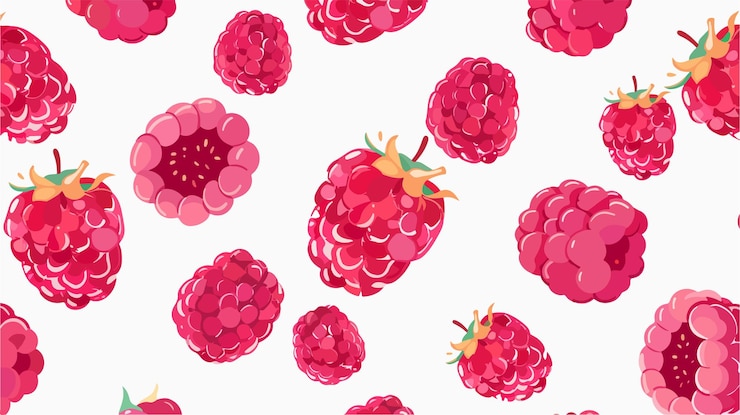 Vector seamless vector pattern of cute raspberries in cartoon style